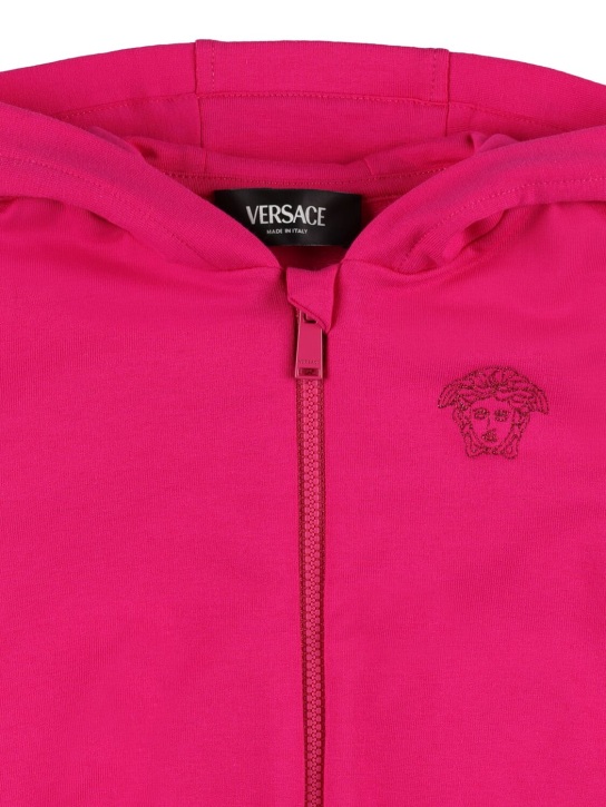 Versace: Embroidered cotton blend sweatshirt - Fuşya - kids-girls_1 | Luisa Via Roma