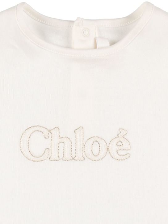 Chloé: 有机棉平纹针织T恤 - 米白色 - kids-girls_1 | Luisa Via Roma