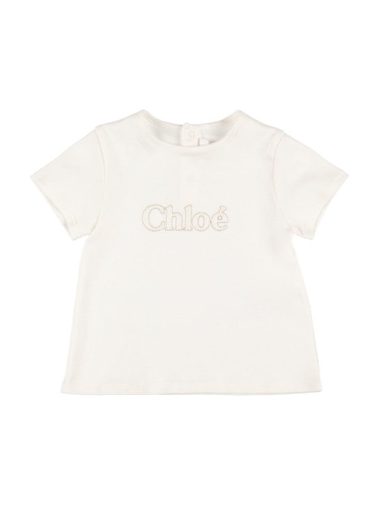 Chloé: T-shirt en jersey de coton biologique - Off-White - kids-girls_0 | Luisa Via Roma