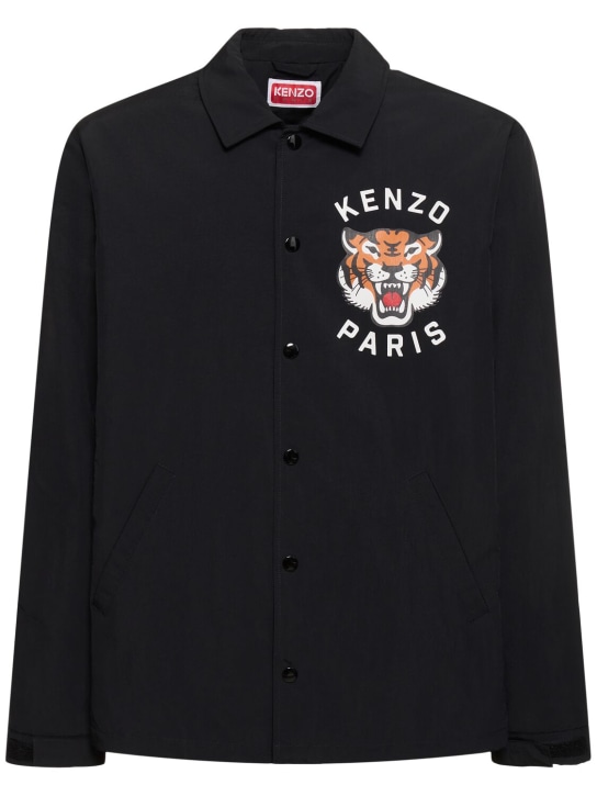 Kenzo Paris: Tiger print nylon coach jacket - Siyah - men_0 | Luisa Via Roma