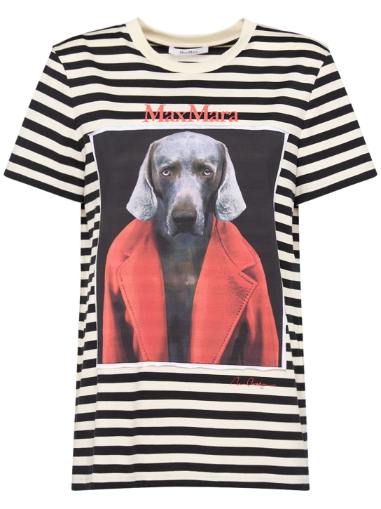 Max Mara: Gestreiftes T-Shirt aus Jersey mit Druck „Rosso“ - Bunt - women_0 | Luisa Via Roma