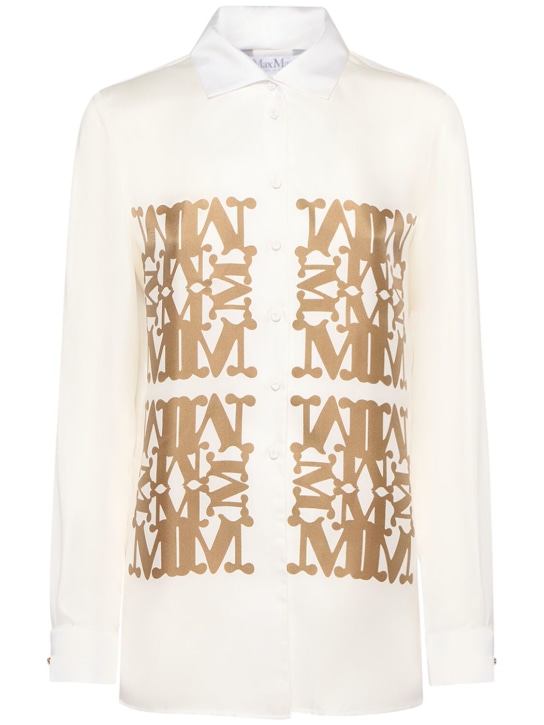 Max Mara: Legno silk twill logo shirt - Ivory/Honey - women_0 | Luisa Via Roma