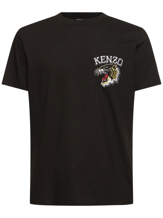Kenzo Paris: Tiger embroidery cotton jersey t-shirt - Siyah - men_0 | Luisa Via Roma