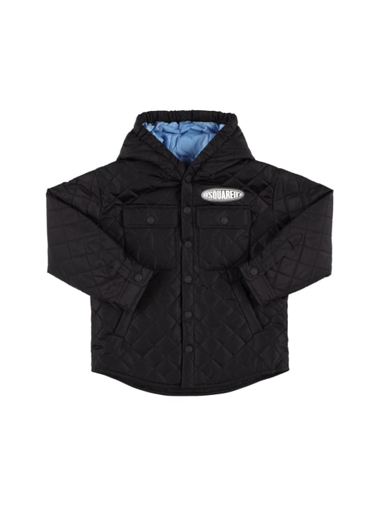 Dsquared2: Hooded quilted nylon jacket - Siyah - kids-boys_0 | Luisa Via Roma