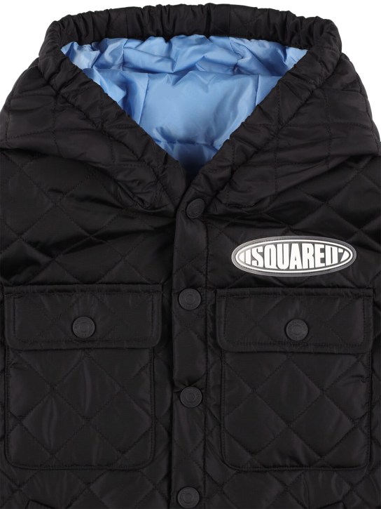 Dsquared2: Hooded quilted nylon jacket - Black - kids-boys_1 | Luisa Via Roma