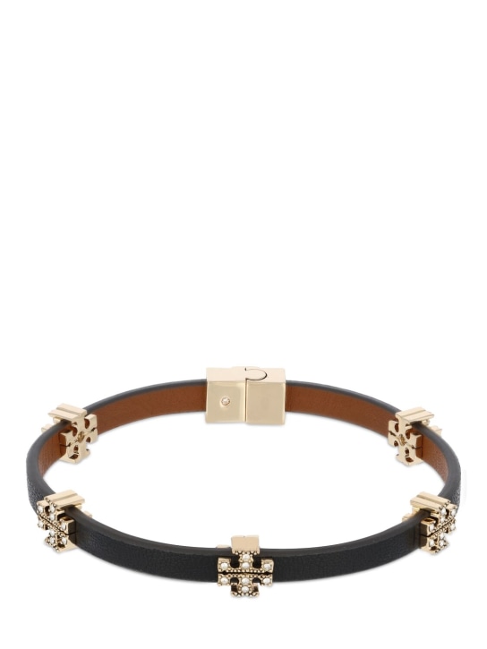 Tory Burch: Eleanor pavé leather bracelet - Siyah - women_0 | Luisa Via Roma