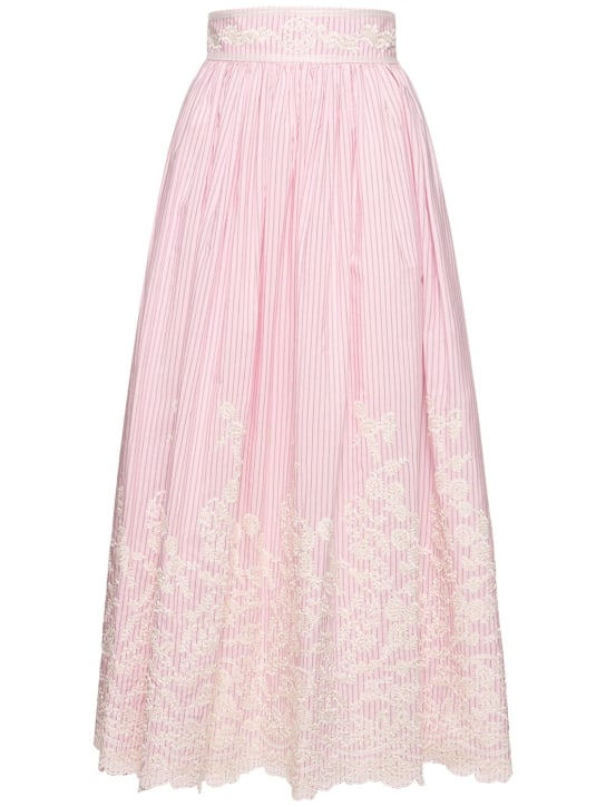 Elie Saab: Embroidered poplin midi skirt - White/Pink - women_0 | Luisa Via Roma
