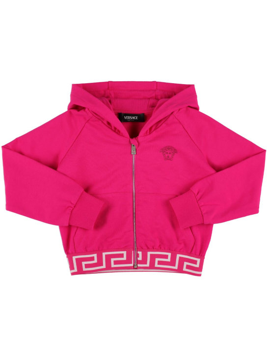 Versace: Sweat-shirt zippé en coton à capuche - Fuchsia - kids-girls_0 | Luisa Via Roma