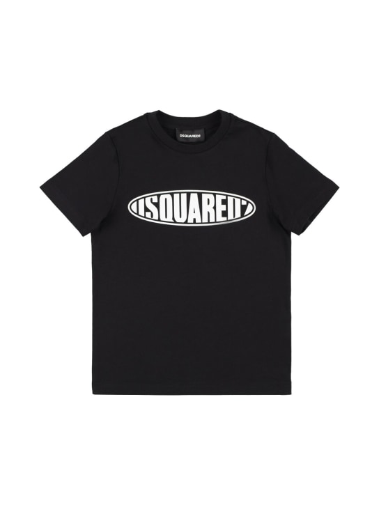 Dsquared2: T-shirt en jersey de coton à imprimé logo - Noir - kids-boys_0 | Luisa Via Roma