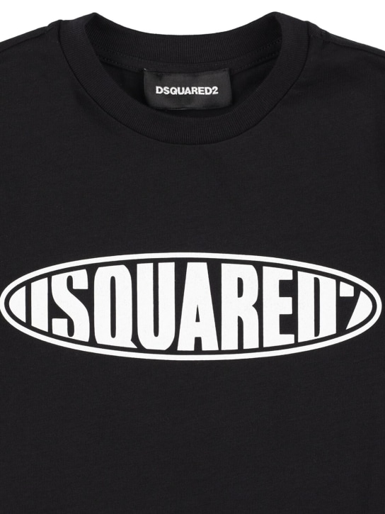 Dsquared2: Logo印花棉质平纹针织T恤 - 黑色 - kids-girls_1 | Luisa Via Roma