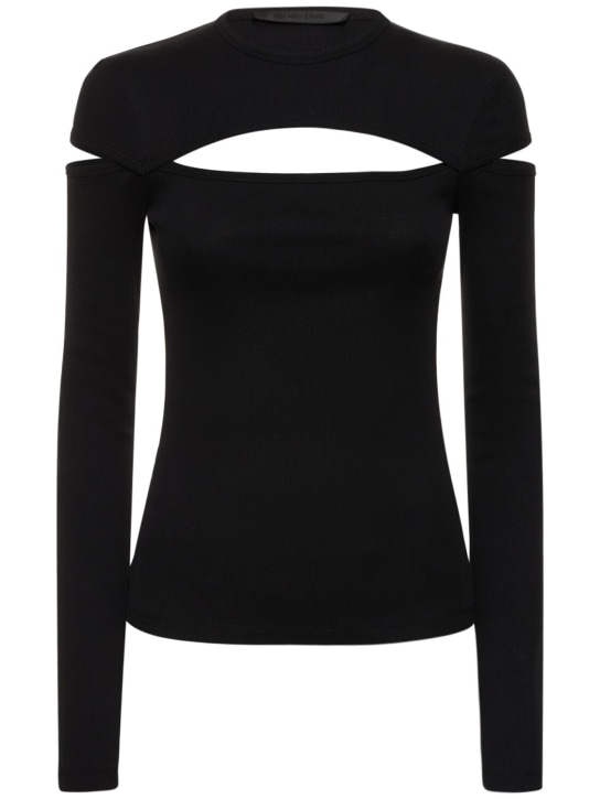 Helmut Lang: Top de jersey de algodón - Negro - women_0 | Luisa Via Roma