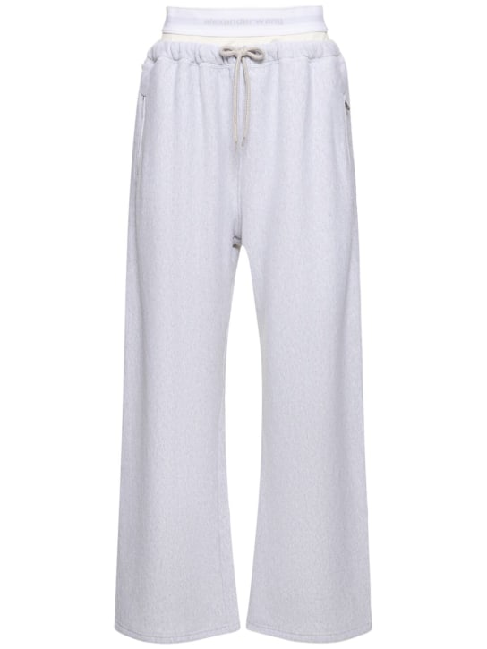 Alexander Wang: Pantaloni larghi in felpa di cotone / logo - Grigio - women_0 | Luisa Via Roma