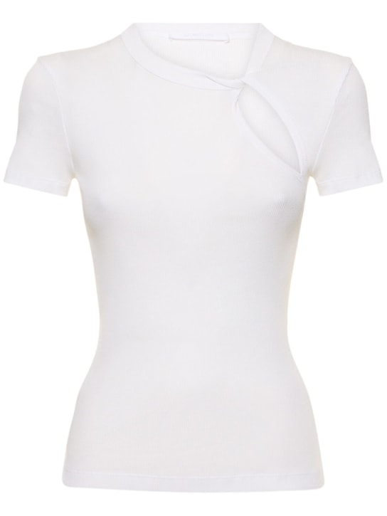 Helmut Lang: T-shirt en jersey de coton ajouré - Blanc - women_0 | Luisa Via Roma