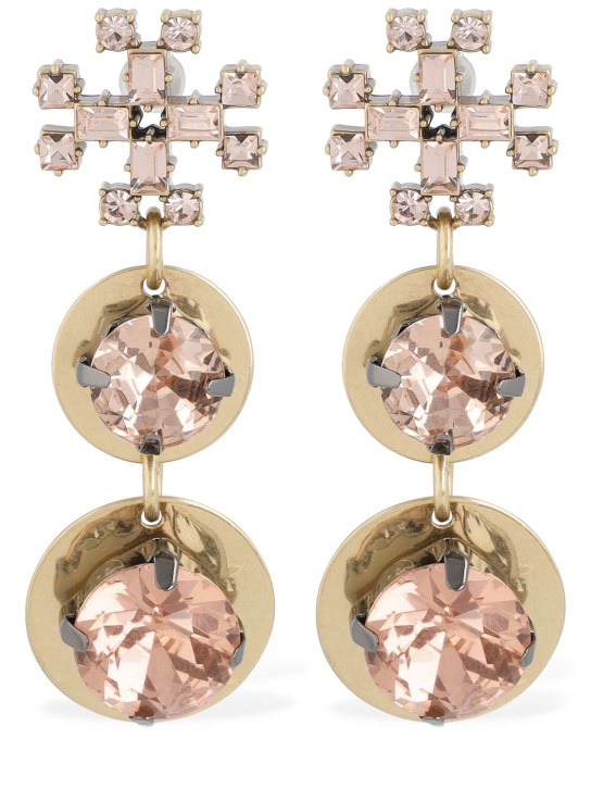 Tory Burch: Petits pendants d'oreilles en cristaux - Rose/Noir - women_0 | Luisa Via Roma