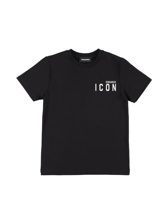 Dsquared2: Cotton jersey t-shirt w/ logo - Siyah - kids-boys_0 | Luisa Via Roma