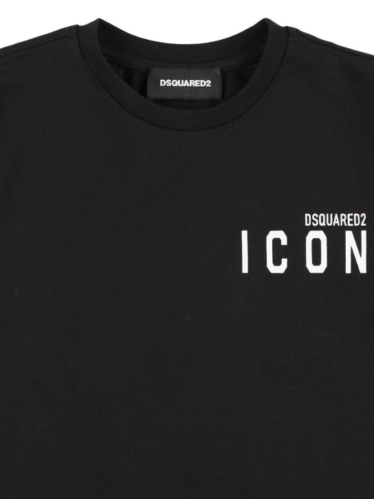 Dsquared2: T-shirt en jersey de coton à logo - Noir - kids-boys_1 | Luisa Via Roma