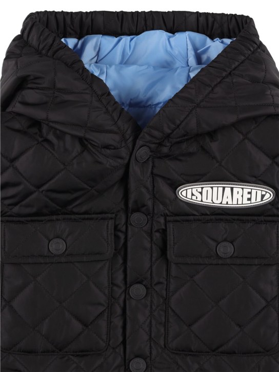 Dsquared2: Hooded quilted nylon vest - Siyah - kids-boys_1 | Luisa Via Roma
