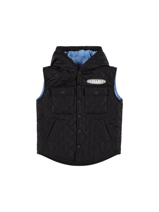 Dsquared2: Hooded quilted nylon vest - Siyah - kids-boys_0 | Luisa Via Roma