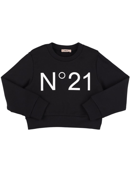 N°21: Logo print cropped cotton sweatshirt - Lacivert - kids-girls_0 | Luisa Via Roma