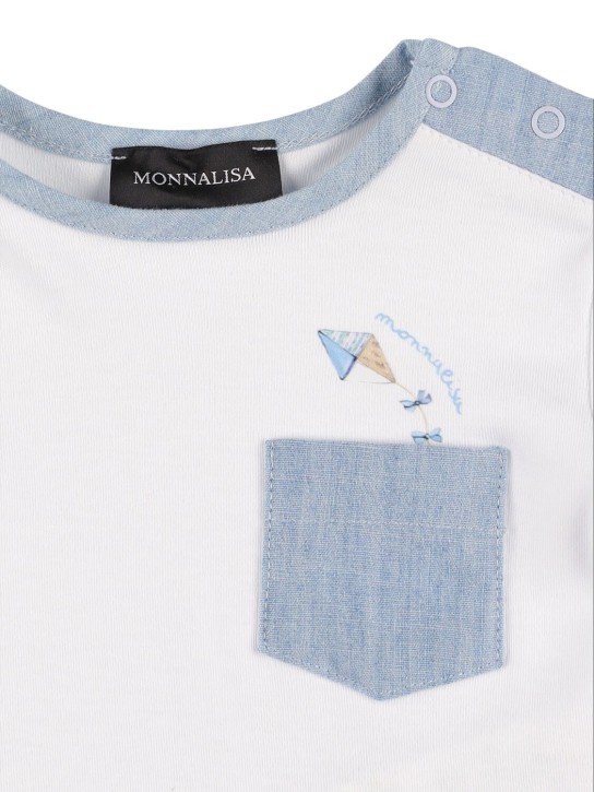 Monnalisa: T-Shirt, Shorts und Socken aus Baumwolljersey - Weiß/Blau - kids-boys_1 | Luisa Via Roma