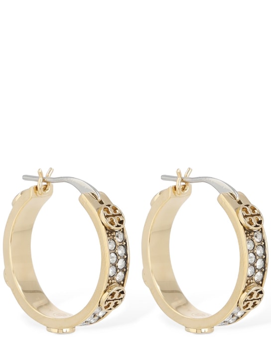 Tory Burch: Small Miller stud hoop earrings - Gold/Crystal - women_0 | Luisa Via Roma
