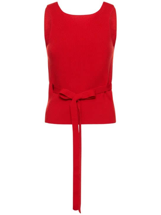 Patou: Ribbed knit sleeveless wrap top w/ laces - Red - women_0 | Luisa Via Roma