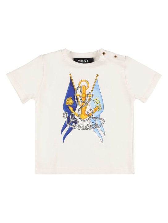 Versace: Marine コットンジャージーTシャツ - ホワイト - kids-boys_0 | Luisa Via Roma