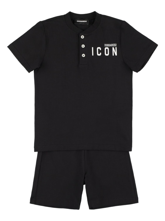 Dsquared2: Printed cotton jersey t-shirt & shorts - Siyah - kids-boys_0 | Luisa Via Roma