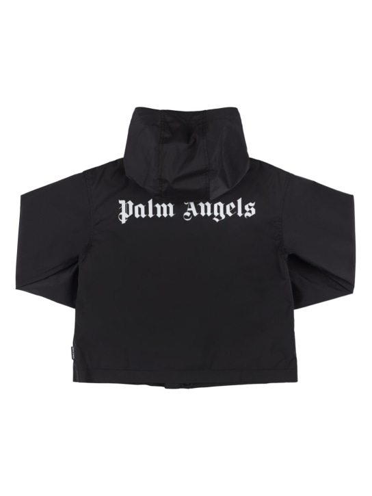 Palm Angels: Logo科技织物防风夹克 - 黑色 - kids-girls_0 | Luisa Via Roma