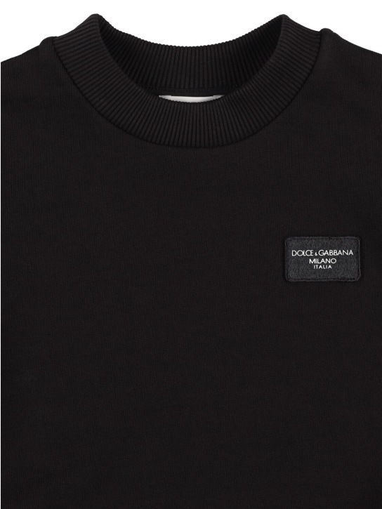 Dolce&Gabbana: Sweat-shirt en coton imprimé logo - Noir - kids-boys_1 | Luisa Via Roma