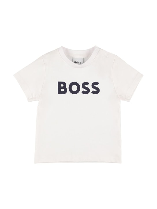 Boss: Logo印花棉质平纹针织T恤 - kids-boys_0 | Luisa Via Roma