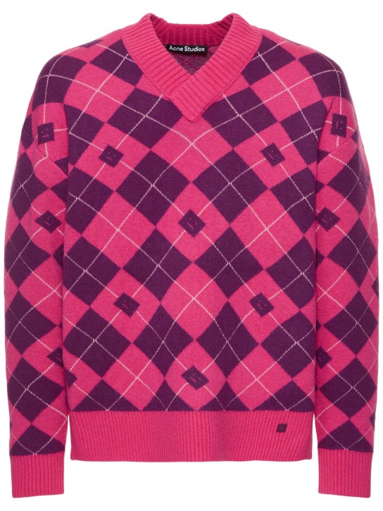 Acne Studios: Kwan wool blend knit v neck sweater - Bright Pink - men_0 | Luisa Via Roma