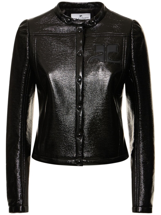 Courreges: Iconic coated vinyl biker jacket - Siyah - women_0 | Luisa Via Roma