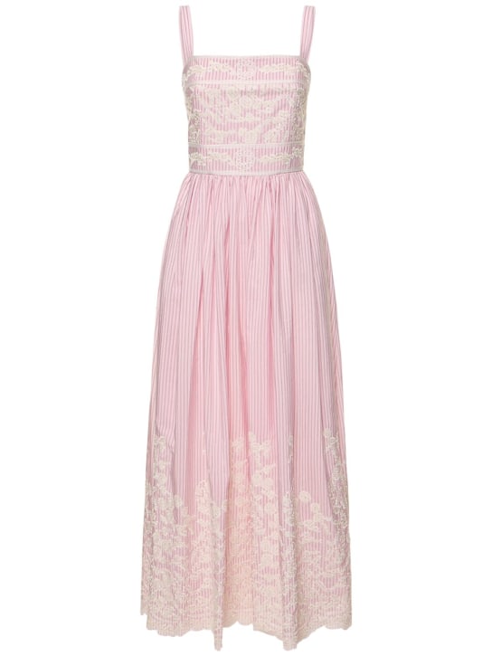 Elie Saab: Embroidered poplin midi dress - White/Pink - women_0 | Luisa Via Roma