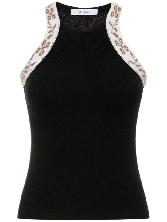 Max Mara: Pleiadi wool & cashmere sleeveless top - Multi/Black - women_0 | Luisa Via Roma