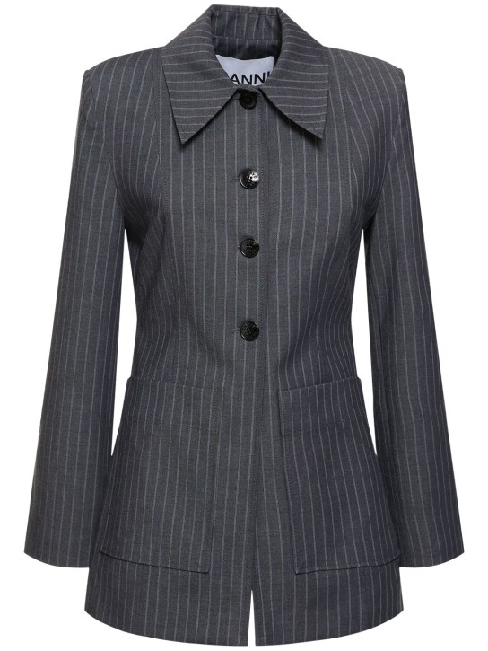 GANNI: Stretch tech striped blazer - Grey - women_0 | Luisa Via Roma