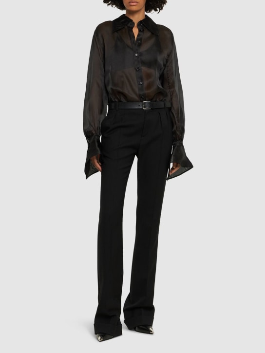 MUGLER: Silk tulle long sleeved bodysuit - Black - women_1 | Luisa Via Roma
