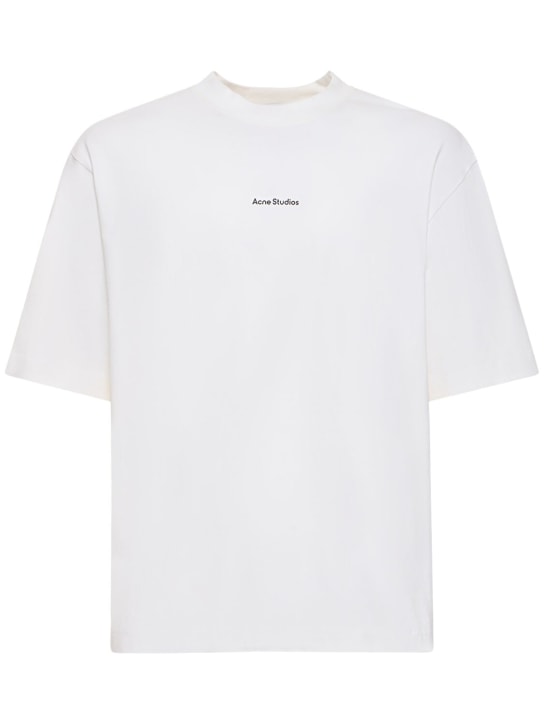 Acne Studios: T-shirt Extorr in cotone con logo - Bianco Ottico - men_0 | Luisa Via Roma
