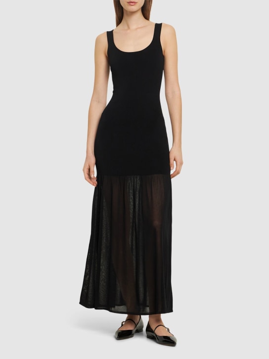 Matteau: Drop waist viscose blend knit maxi dress - Black - women_1 | Luisa Via Roma