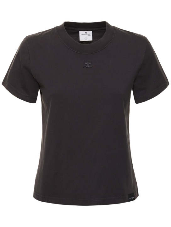 Courreges: Logo cotton jersey t-shirt - Grey - women_0 | Luisa Via Roma