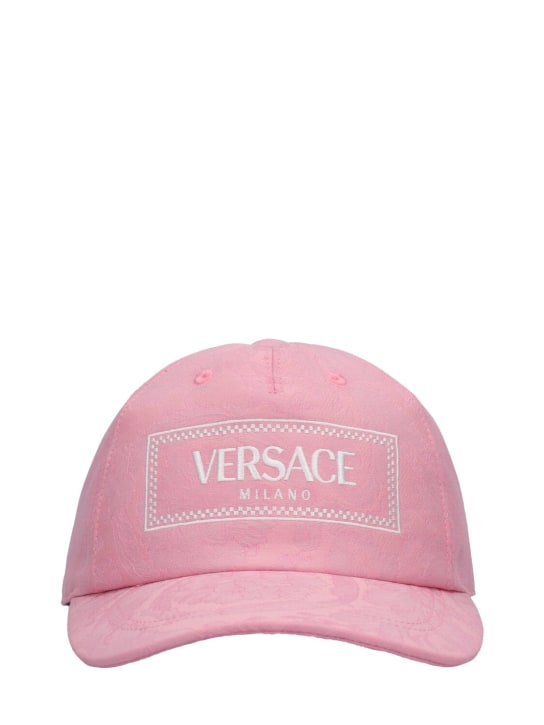 Versace: 로고 자카드 베이스볼 캡 - Pink White - women_0 | Luisa Via Roma