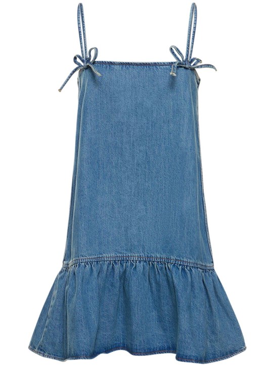 GANNI: Vestido corto de denim de algodón - Azul - women_0 | Luisa Via Roma