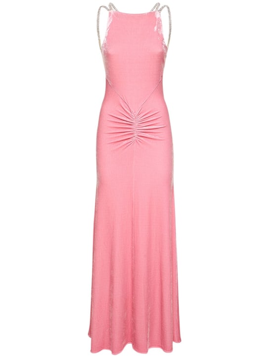 Rabanne: Embellished velvet draped long dress - Pink - women_0 | Luisa Via Roma
