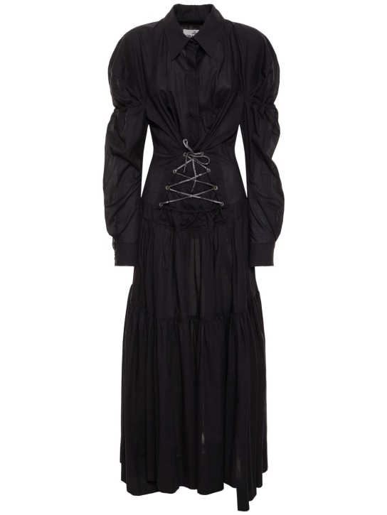 Vivienne Westwood: Ls Kate lace up poplin midi dress - 블랙 - women_0 | Luisa Via Roma