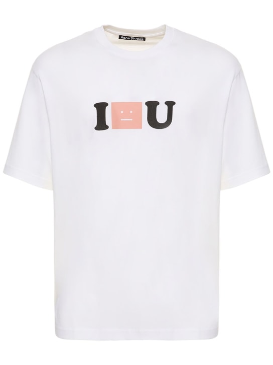 Acne Studios: Bedrucktes Baumwoll-T-Shirt „Exford I Face You“ - Optisches Weiß - men_0 | Luisa Via Roma