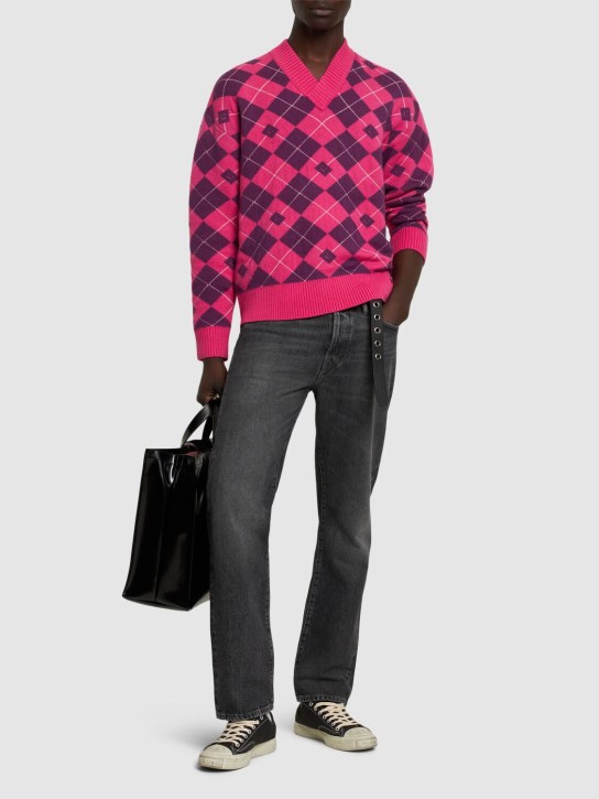 Acne Studios: Kwan wool blend knit v neck sweater - Bright Pink - men_1 | Luisa Via Roma
