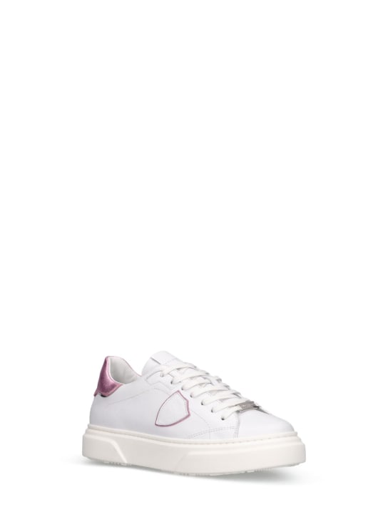 PHILIPPE MODEL: Temple leather lace-up sneakers - White/Pink - kids-girls_1 | Luisa Via Roma