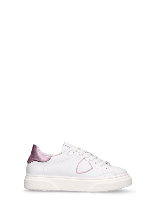 PHILIPPE MODEL: Temple leather lace-up sneakers - Beyaz/Pembe - kids-girls_0 | Luisa Via Roma