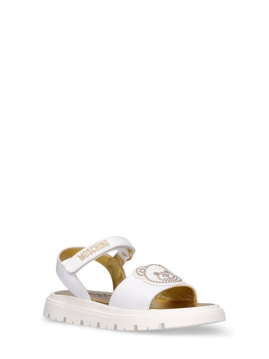 Moschino: 装饰皮革凉鞋 - 白色 - kids-girls_1 | Luisa Via Roma