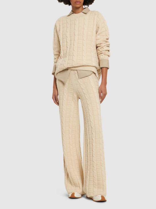Acne Studios: Pantalon évasé en maille de laine mélangée - Beige - women_1 | Luisa Via Roma
